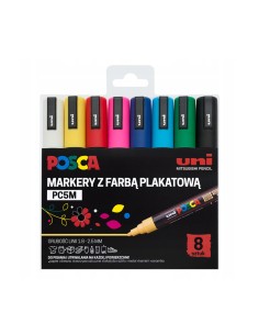 Žymekliai UNI Posca PC-5M rinkinys dekoravimui apvaliu galu 1.8 - 2.5 mm 8 vnt. - 1