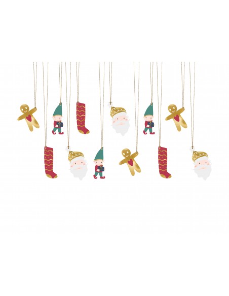 Etiketės dovanoms PARTY DECO Santa 3.5 - 6.5 x 8 - 10 cm 12 vnt.