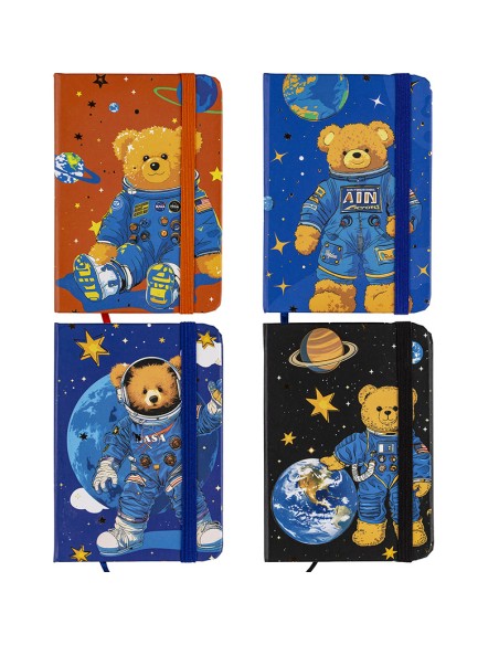 Užrašų knygelė CENTRUM Bear in Space A7 kietas viršelis su gumele linijomis 80 lapų