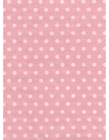 Dekoratyvinis popierius NEPALIETIŠKAS Medium Dot White on Pink A4 rankų darbo - 1