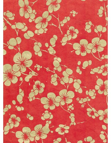 Dekoratyvinis popierius NEPALIETIŠKAS Cherry Blossom Gold on Red A4 rankų darbo - 1