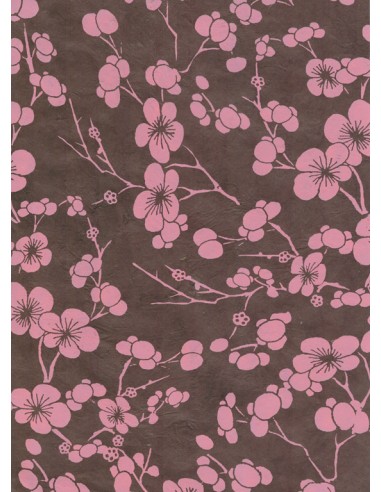 Dekoratyvinis popierius NEPALIETIŠKAS Cherry Blossom Pink on Dark Brown A4 rankų darbo - 1