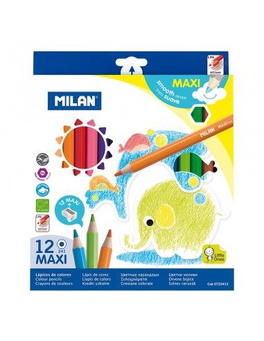 Spalvoti pieštukai MILAN Smooth Stroke Maxi šešiabriauniai 12 spalvų - 1