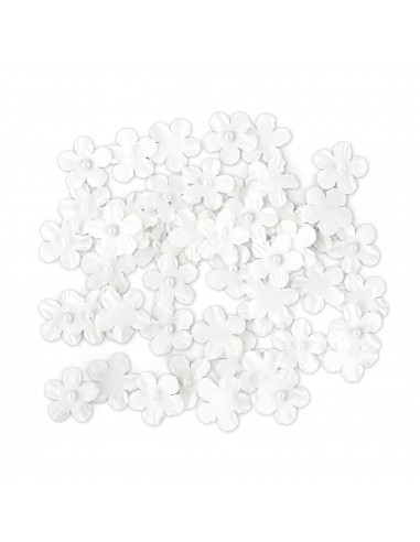 Dekoracija GALERIA PAPIERU Myosotis popierinės gėlės su perlais balta 50 vnt  - 1