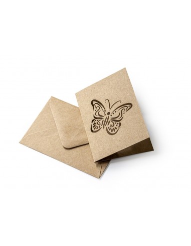 Rinkinys vokas + atvirutė GALERIA PAPIERU Kraft Dark Biege Butterfly 70 x 100 mm su drugeliu tamsiai rudas 5 vnt. - 1