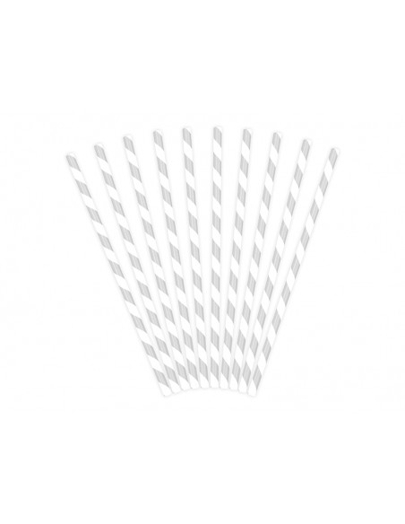 Šiaudeliai PARTY DECO 19.5 cm popieriniai sidabriniai 10 vnt. - 1