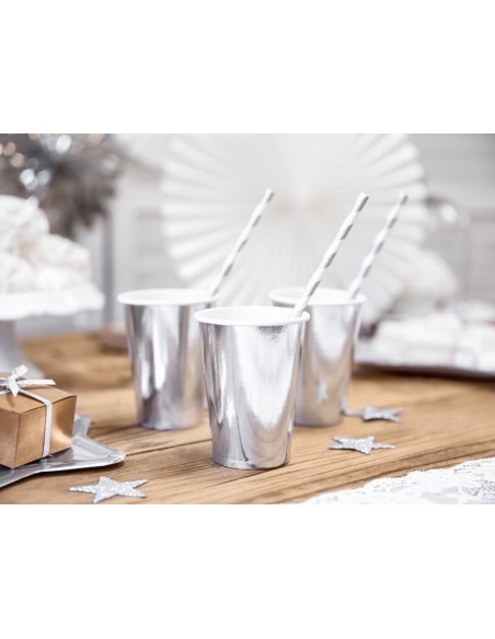 Šiaudeliai PARTY DECO 19.5 cm popieriniai sidabriniai 10 vnt. - 6