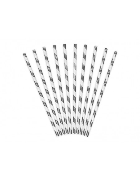 Šiaudeliai PARTY DECO 19.5 cm popieriniai sidabriniai 10 vnt. - 1