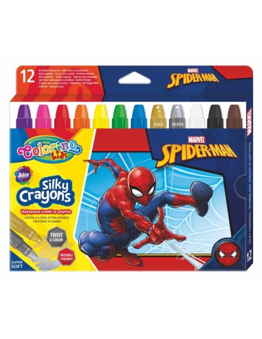 Kreidelės COLORINO Marvels Spiderman šilkinės išsukamos 12 spalvų - 1