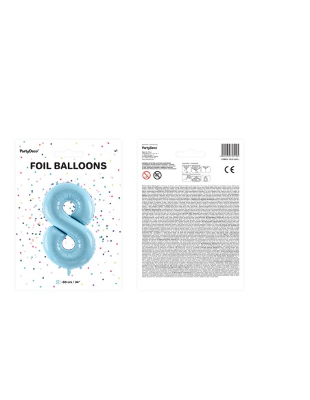 Balionas PARTY DECO 86 cm folinis skaičius 8 šviesiai mėlynas