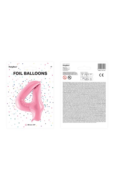 Balionas PARTY DECO 86 cm folinis skaičius 4 šviesiai rožinis