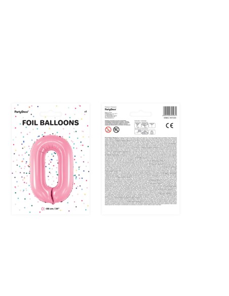 Balionas PARTY DECO 86 cm folinis skaičius 0 šviesiai rožinis