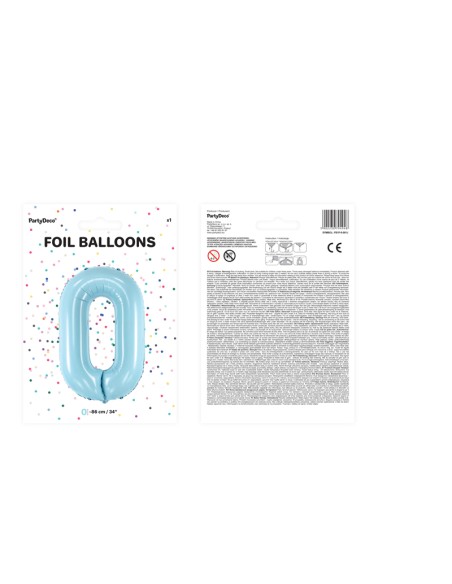 Balionas PARTY DECO 86 cm folinis skaičius 0 šviesiai mėlynas