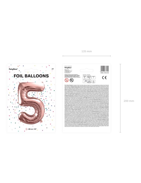 Balionas PARTY DECO 86 cm folinis skaičius 5 rožinis