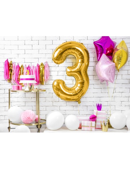 Balionas PARTY DECO 86 cm folinis skaičius 3 auksinis