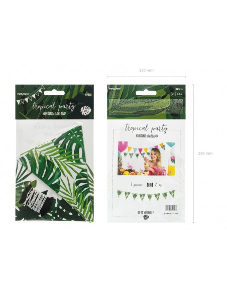 Girlianda PARTY DECO Bunting Aloha Leaves 1.3 m popierinė