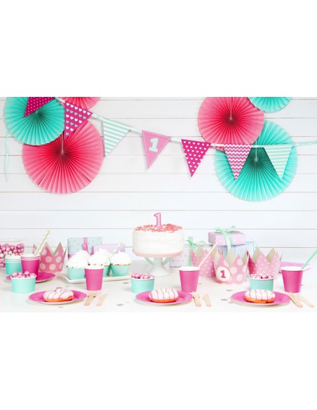 Girlianda PARTY DECO First Birthday 1.35 m popierinė rožinės ir mėtų spalvos atspalvių