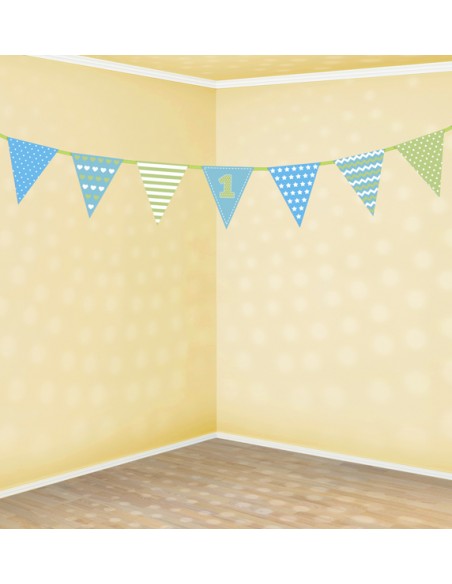 Girlianda PARTY DECO First Birthday 1.35 m popierinė mėlynų atspalvių