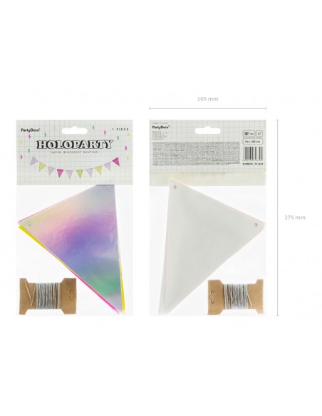 Girlianda PARTY DECO Bunting Electric Holo Mix 1.8 m popierinė