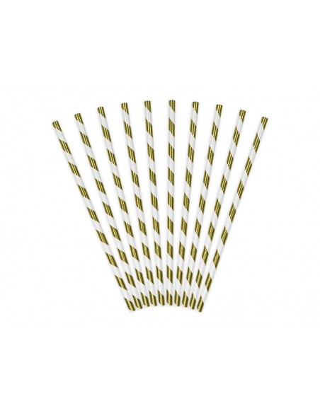 Šiaudeliai PARTY DECO 19.5 cm popieriniai auksiniai 10 vnt.