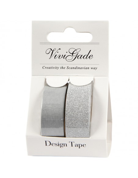 Lipni popierinė juostelė CREATIV COMPANY dekoratyvinė (washi) 15 mm x 10 ir 7 m sidabrinė 2 vnt.