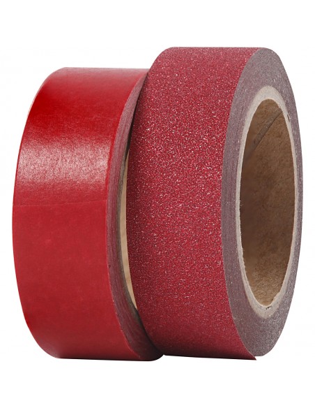 Lipni popierinė juostelė CREATIV COMPANY dekoratyvinė (washi) 15 mm x 10 ir 7 m raudona 2 vnt.