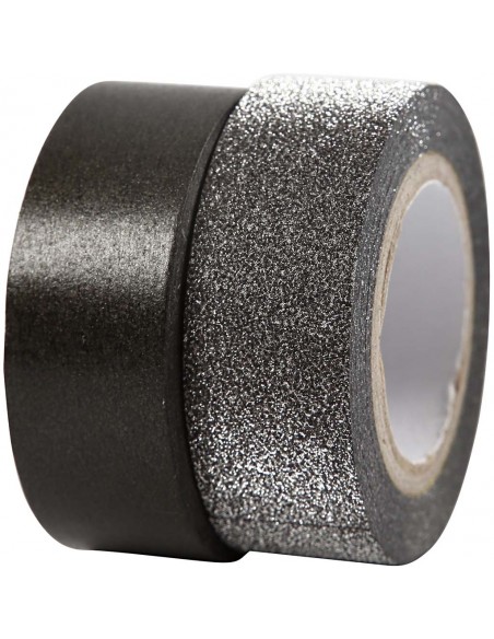 Lipni popierinė juostelė CREATIV COMPANY dekoratyvinė (washi) 15 mm x 10 ir 7 m juoda 2 vnt.