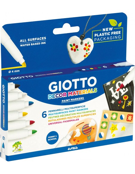 Flomasteriai GIOTTO Decor Materials piešti ant įvairių paviršių 6 spalvų